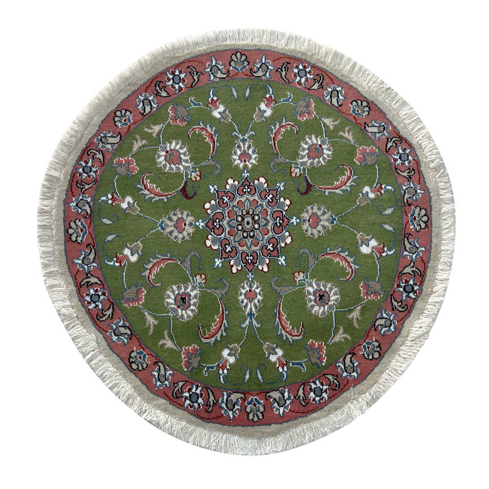 Tapete Persa Nain Redondo Verde Decorativo para Sala e Hall 1,00x1,00cm